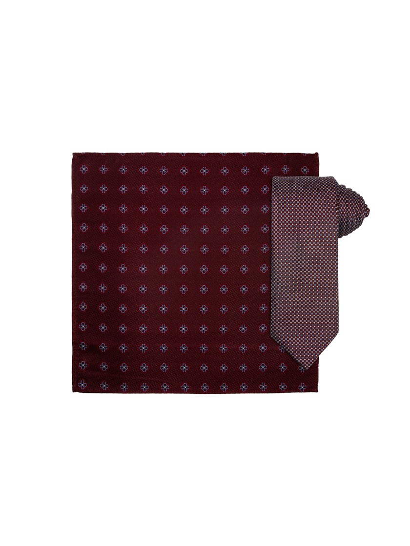 7253740 KAE 7253740_KAE-Santi silkeslips+lommetørkle mønstert sett hengende (2)_Santi silkeslips og lommetørkle KAE.jpg_